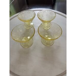 Hazel Atlas Depression Glass Poppy Yellow Footed Sherbet Dishes, Set Of 4
